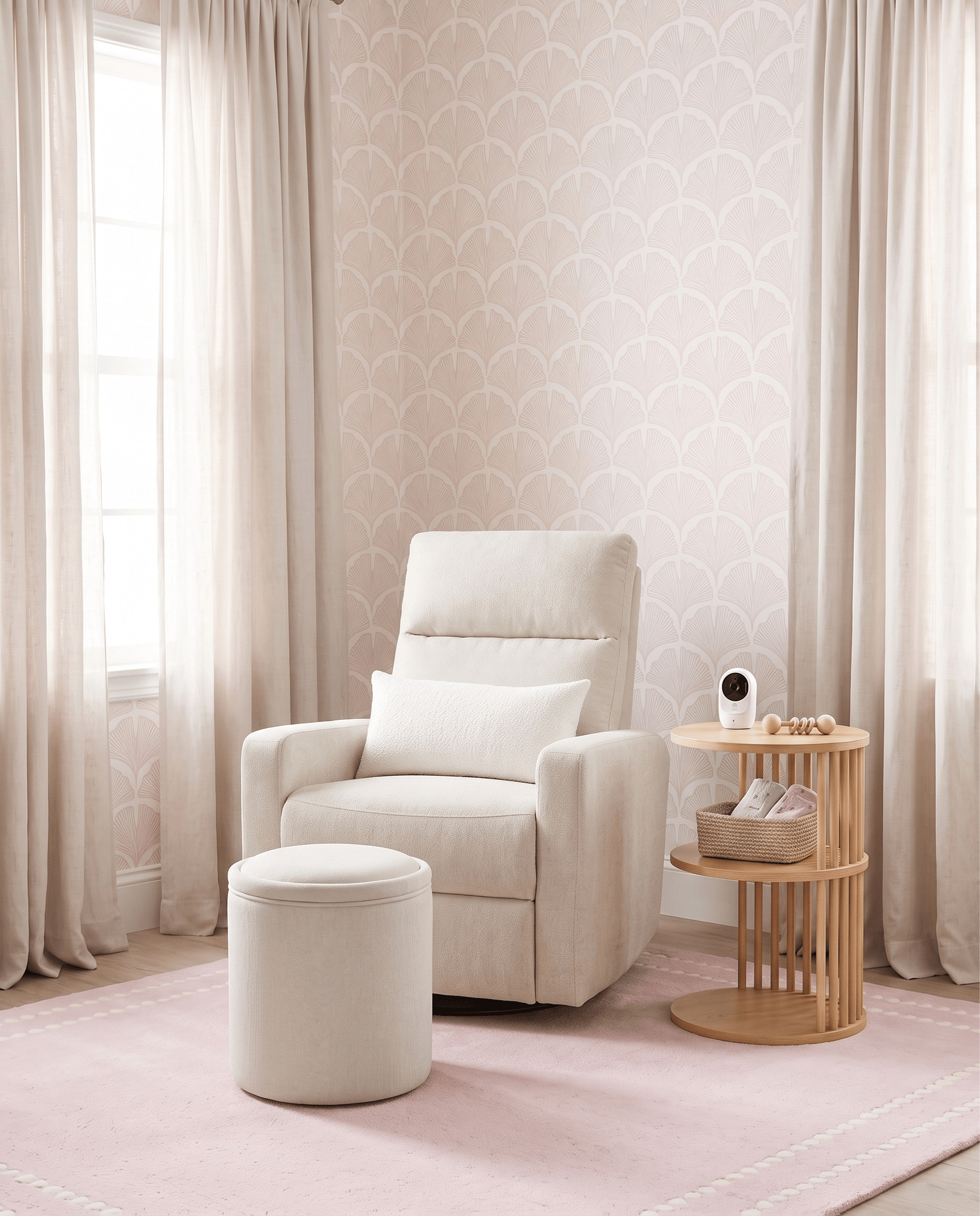 The Glider Plus + Petite Ottoman + Side Table + Lumbar Pillow