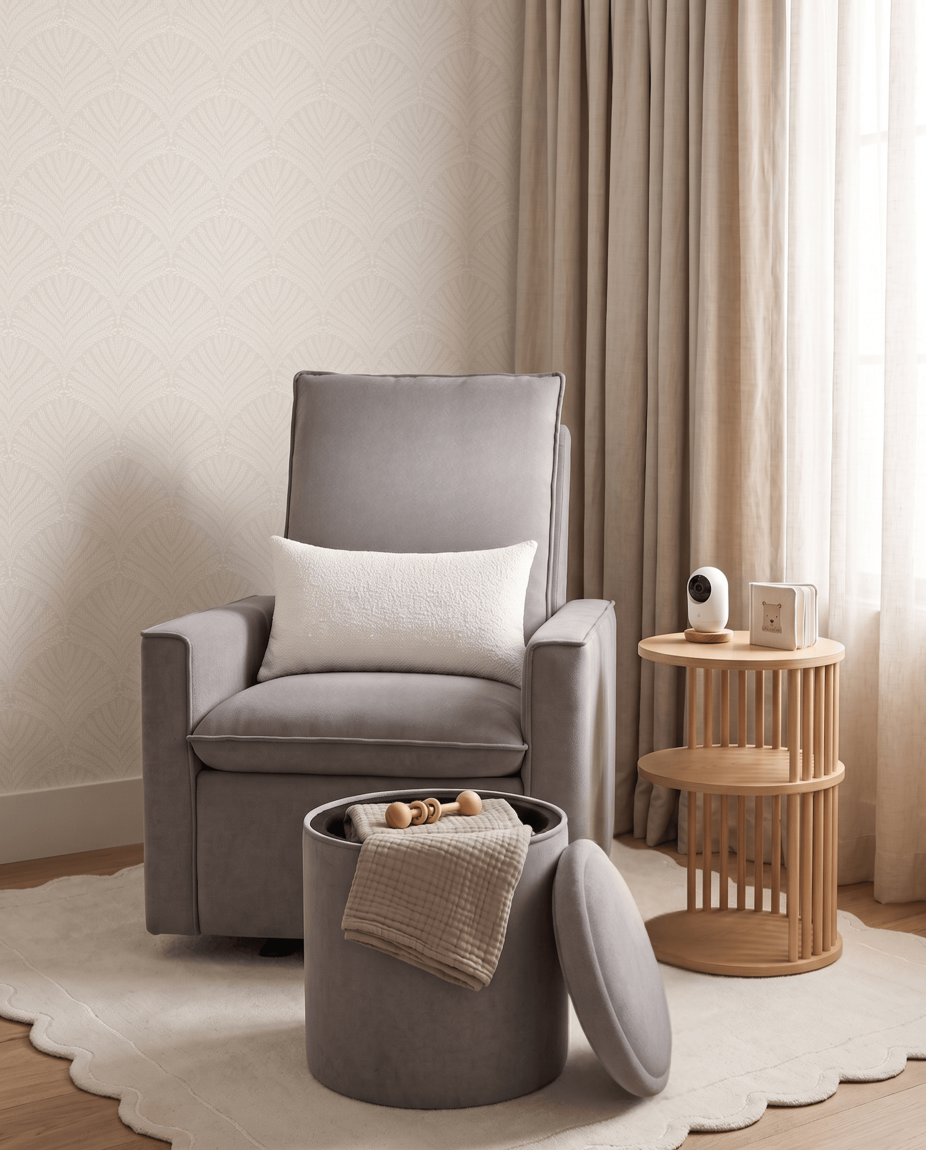 The Montauk + Petite Ottoman + Side Table + Lumbar Pillow