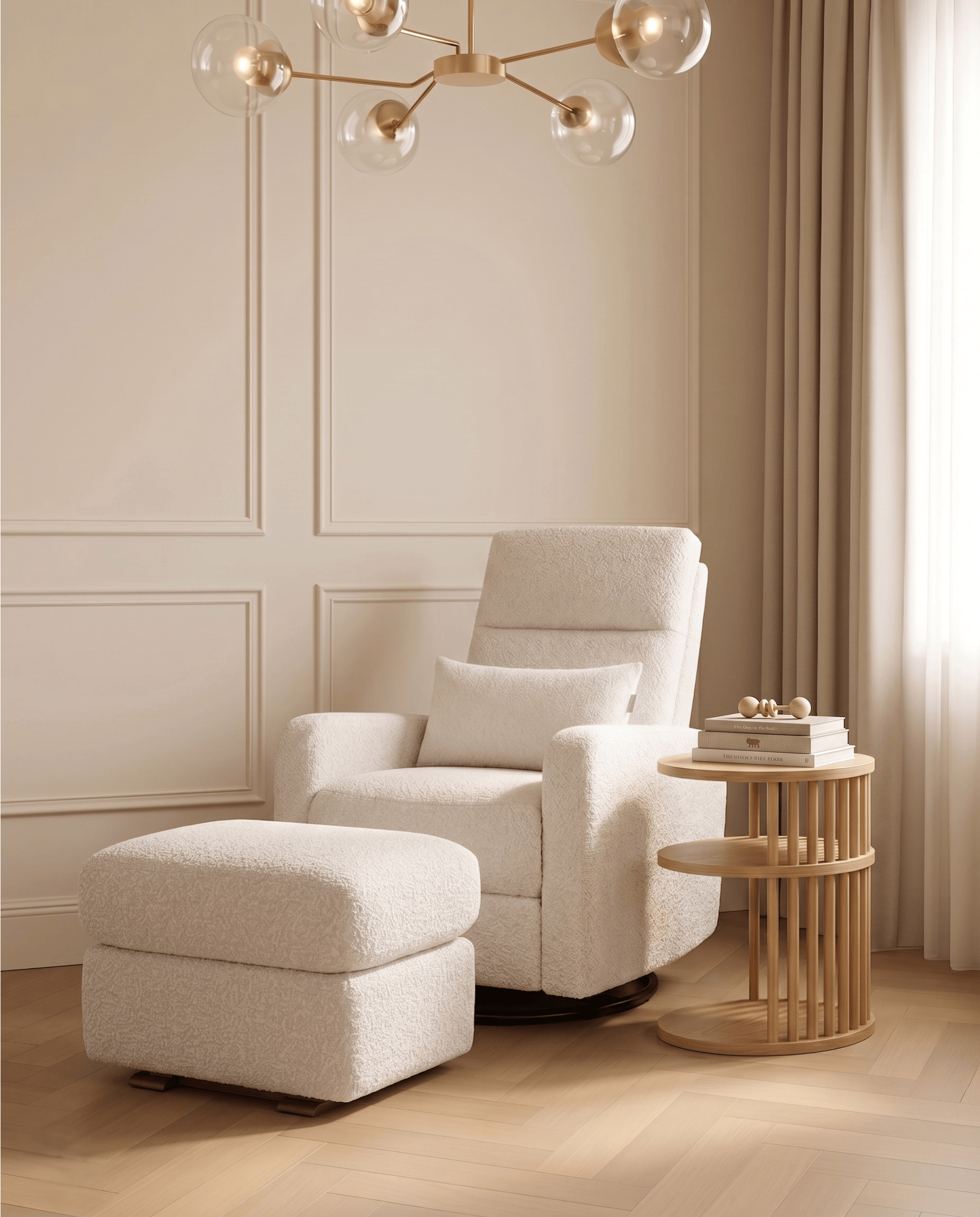 The Glider Plus + Gliding Ottoman + Lumbar Pillow