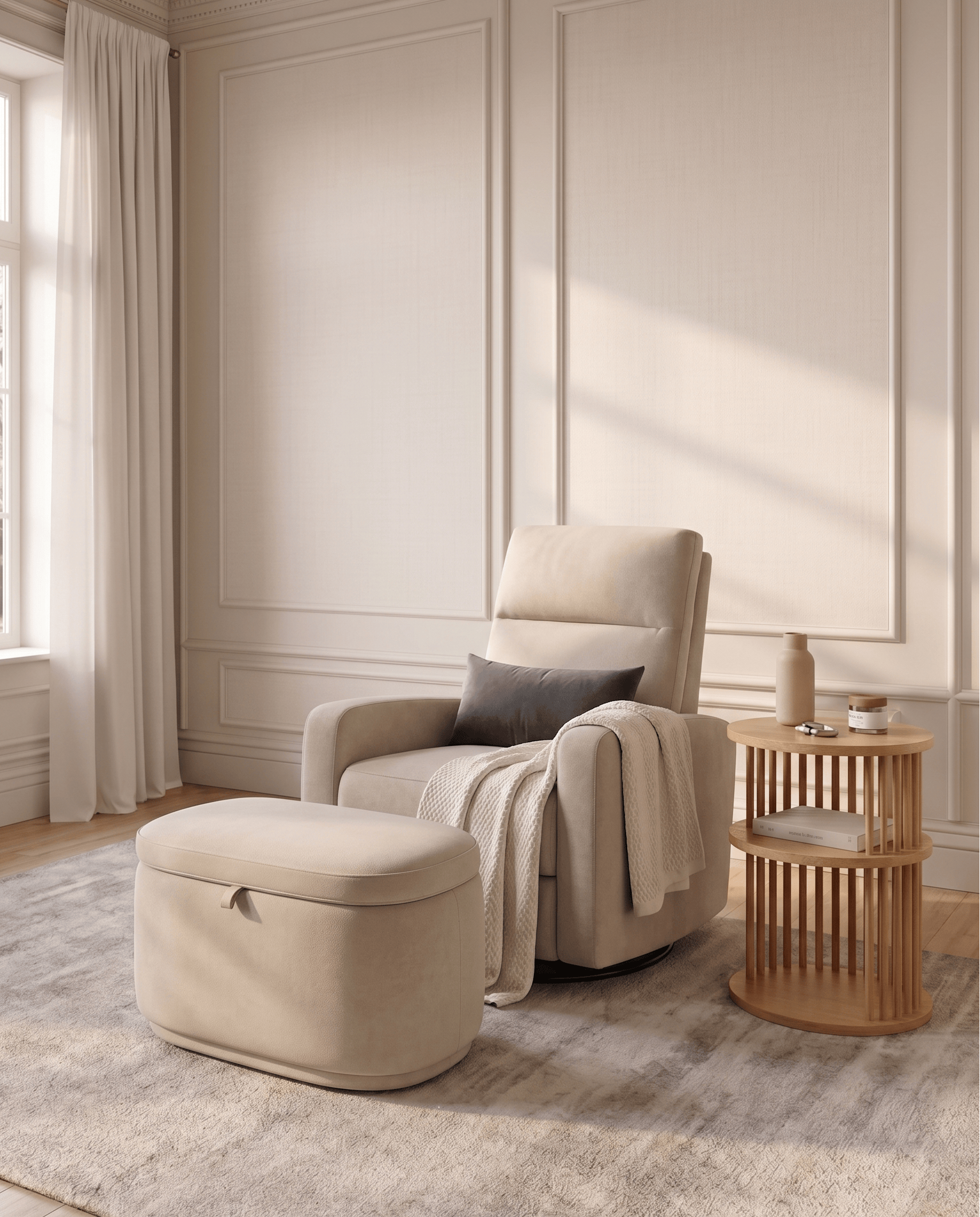 The Glider Plus + Storage Ottoman + Lumbar Pillow